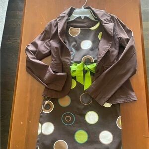 Brown Dress with Polka Dots and Green Bow